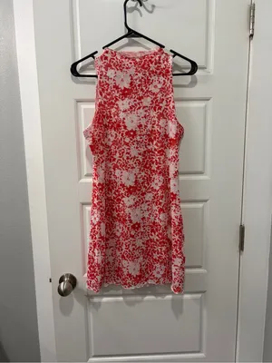 Red Floral High neck Mini Dress with Side Slit size small NWOT thumbnail 5