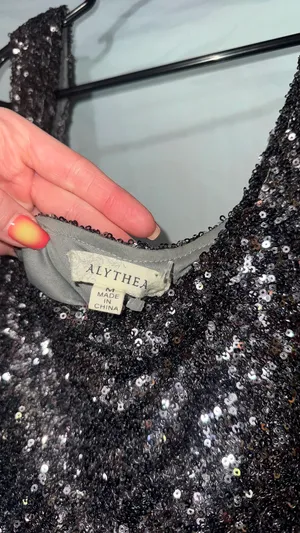 Alythea Dark Gray Sequin Cocktail Dress thumbnail 4