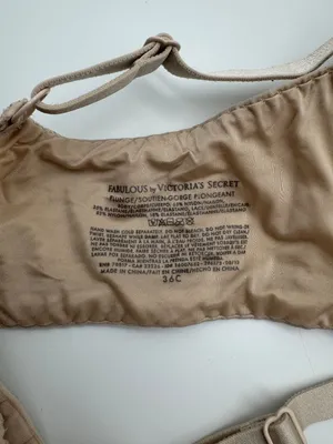 Fabulous by Victoria's Secret Plunge Bra Beige Tan Shimmer Lace Underwire 36C thumbnail 5