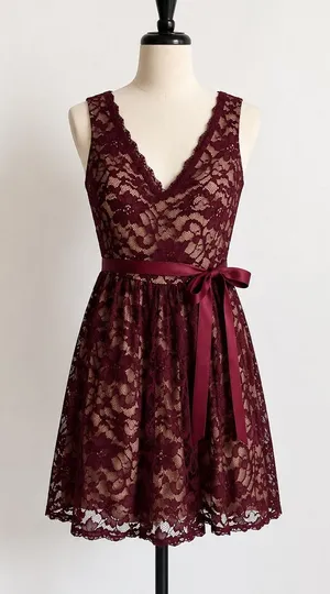 Windsor Lace Cocktail Dress Womens S Burgundy Floral Satin Tie‎ Homecoming NWT thumbnail 1