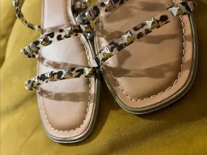 Pierre Dumas Leopard-Print Studded Slide Sandals - Tan thumbnail 4