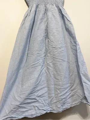 J crew smocked beach dress linen cotton stripes blue size medium thumbnail 4