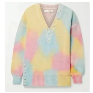 LoveShackFancy Naveen Alpaca Blend Pastel Tie Dye V-Neck Oversized Cozy Sweater thumbnail 3