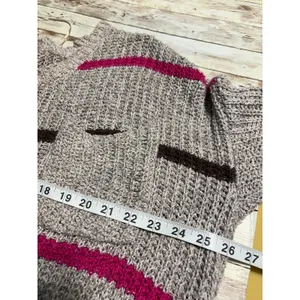 Free People Oversized Loose Knit V-Neck Sweater Size Large Striped Pink Brown thumbnail 5