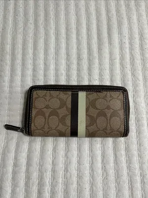 Coach Zip-Around Signature Canvas Wallet in Khaki and Cream Stripe thumbnail 3