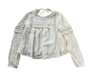 American‎ Eagle Womens Ivory Boho Lace Crochet Ruffle Peasant Blouse Top Small thumbnail 1