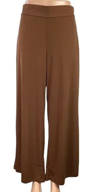 Women's Brown High Waisted Wide Leg Pocket Baggy Trousers Dress Pants Size M thumbnail 1