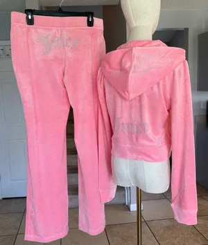 Juicy Couture Pink Velour Hoodie and Pants Set tracksuit size large thumbnail 1