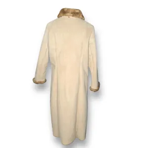 Vintage 90s Longline Cream Vegan Suede Leather Coat Faux Fur Collar Trim Large‎ thumbnail 8