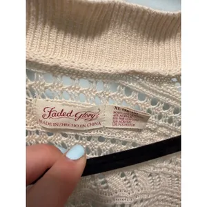 Faded Glory Crochet Cardigan Cream XL Boho Summer Beach Casual‎ Layering Sweater thumbnail 2