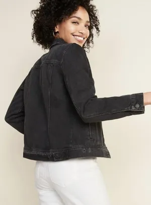 old navy distressed black denim jacket  thumbnail 2