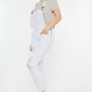 KanCan Minimalist White‎ Distressed Adjustable Stretch Topanga Overalls Size Med thumbnail 4