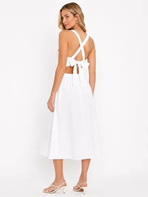 NEW Lulus Strolling Sicily White Pleated Backless Midi Dress With Pockets Sz XL thumbnail 2
