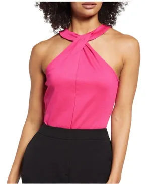 Halogen Hot Pink Knit Twist Front Halter Top thumbnail 1