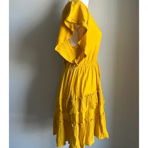 Daily Practice Anthropologie Yellow Boho Ruffle Layered Mini Dress Size XXSP thumbnail 5