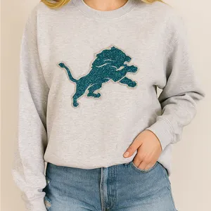 National Football League Detroit Lions sweatshirt! gray sequin glitter bling lions logo! Size Large thumbnail 1