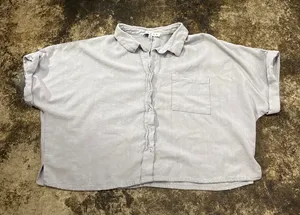 HYFVE Blue Cropped Button Up Top thumbnail 1