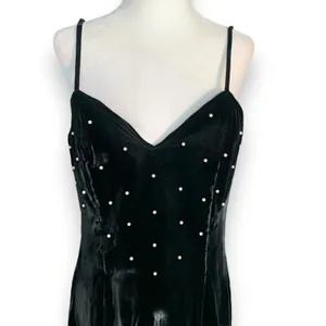 Vintage‎ Black Velvet Pearl Beaded Maxi Slip Dress 90s Formal Evening Size 10 thumbnail 6