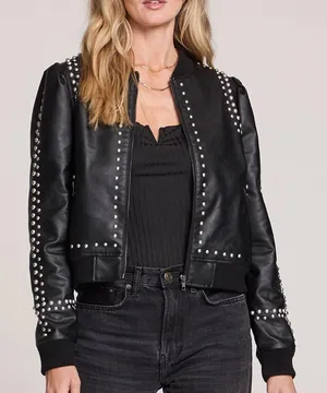 Free People Studded Black Leather Jacket thumbnail 1