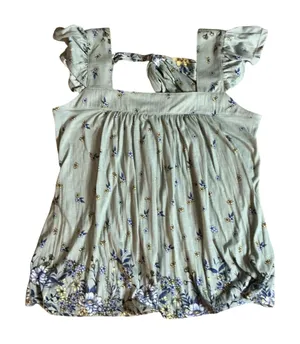 Absolutely Famous Floral Flutter Sleeve Tank - Sage Green - Size Small thumbnail 1