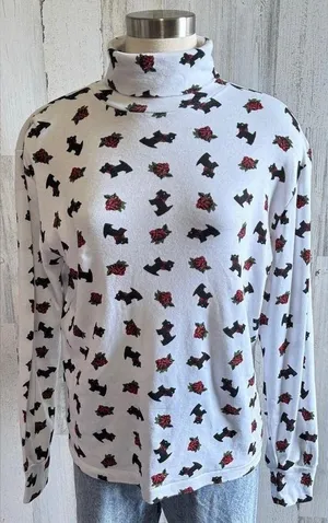 Vintage Christmas Turtleneck scottie dog‎ Shirt – Size XL Holiday thumbnail 1