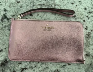 Kate Spade Lucy metallic pink Medium L-Zip bag Wristlet thumbnail 1