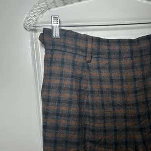 Vince Womens Brown Grey Plaid Pleated Pull On Trousers Pants Size M Academia thumbnail 2