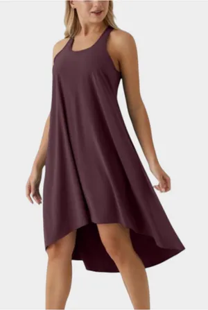 Size L Halara RacerPocket High Low Flowy Midi Quick Dry Casual Dress Amaranth thumbnail 1