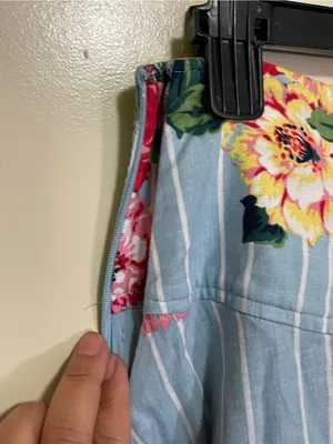 Anthropologie Maeve Blue Striped High-Low Floral Button Skirt thumbnail 5