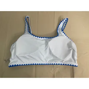 Womens Blue White Floral High Waisted Bikini Set Scallop Trim XL thumbnail 8