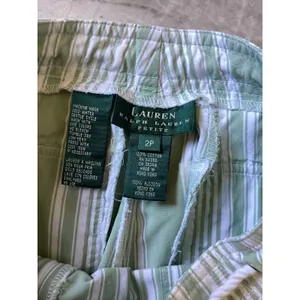 Lauren Ralph Lauren Green Striped Wide Leg Crop Pants 2P Drawstring Cotton thumbnail 5