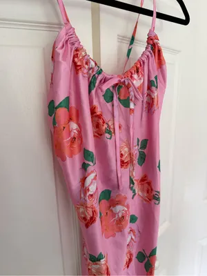 Reclaimed Vintage Pink Rose Satin Mini Dress Tie Back Size US 6 thumbnail 4