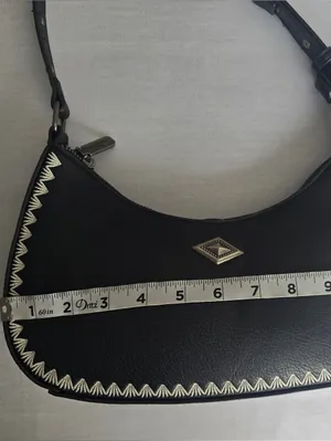 Black Women's‎ Shoulder Bag with Contrast Embroidered Stitching thumbnail 3