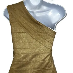 EXPRESS Shimmery Gold One Shoulder Bandage Mini Dress NWT $89 Size‎ XS thumbnail 7