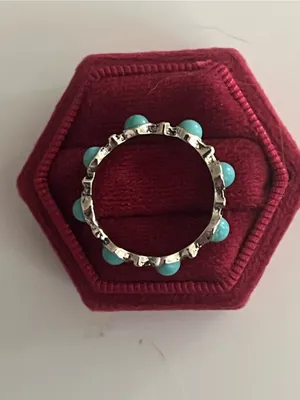 Bohemian Style Stainless Steel Silver Faux Turquoise Ring Size 8 NWT thumbnail 3