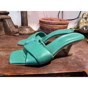 DNA Footwear Green Crossover Strap Square Toe Leather Mules Wooden Heel 39 8.5 thumbnail 4