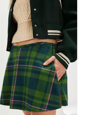 NEW Free People Paradise Found New Menswear Skort Green Dean Tartan Small thumbnail 3
