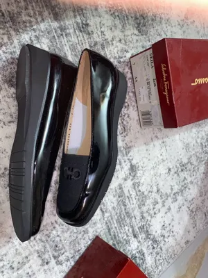 Salvatore Ferragamo Seila Black Patent Leather Wedge Loafers Size 7AA thumbnail 3