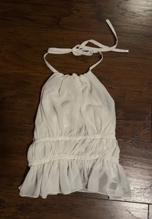 SheIn White Halter Ruffle Waist Peplum Top thumbnail 1