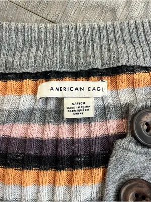 American Eagle Ribbed Striped Henley Sweater Small Gray Pink Orange Long Sleeve thumbnail 4