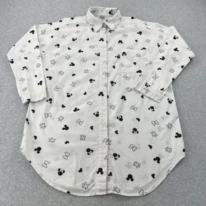 Disney Minnie Mouse Button Down‎ Long Sleeve Tunic Sleepwear White/ Black Medium thumbnail 5
