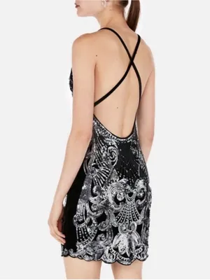 Express | Velvet Sequin Halter Bodycon Mini Sheath Dress, size S thumbnail 2