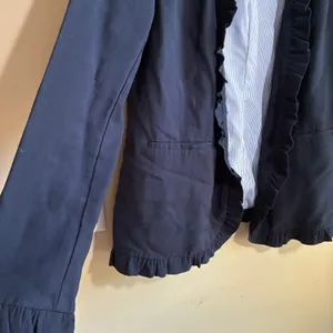 English Factory Ruffle Trim Open Front Blazer Medium Navy Womens Rayon Blend thumbnail 4