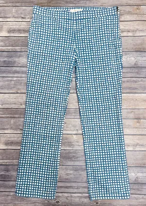 Tory Burch Blue Off White Checkered Straight Leg Cropped Side Zipper Pants 29 thumbnail 1