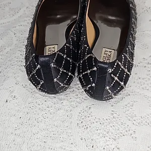 Badgley Mischka Sheila ballet black jeweled slip on flats sz 8 thumbnail 6