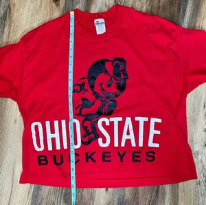 Vintage Ohio State Buckeyes Crop Top Graphic T-Shirt Single Stitch Brutus USA thumbnail 12
