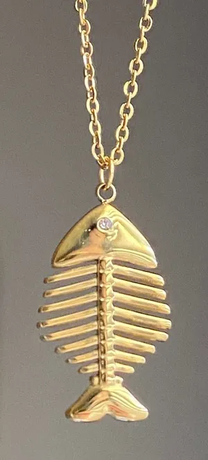 Handmade gold tone stainless steel fish necklace 🐟🌀 thumbnail 1