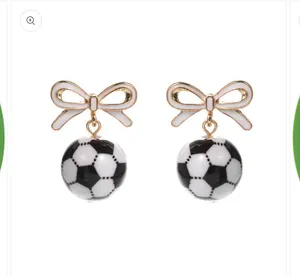 White Bow Accent Soccer Ball Drop Dangle Earrings Multiple thumbnail 2