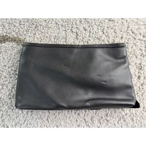 Express Black Ruffle Tiered Faux Leather Clutch Bag with Silver Chain Strap thumbnail 2