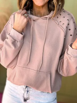 NWT Solid Studded Raglan Sleeve Hoodie Pale Pink Size X-Large thumbnail 1